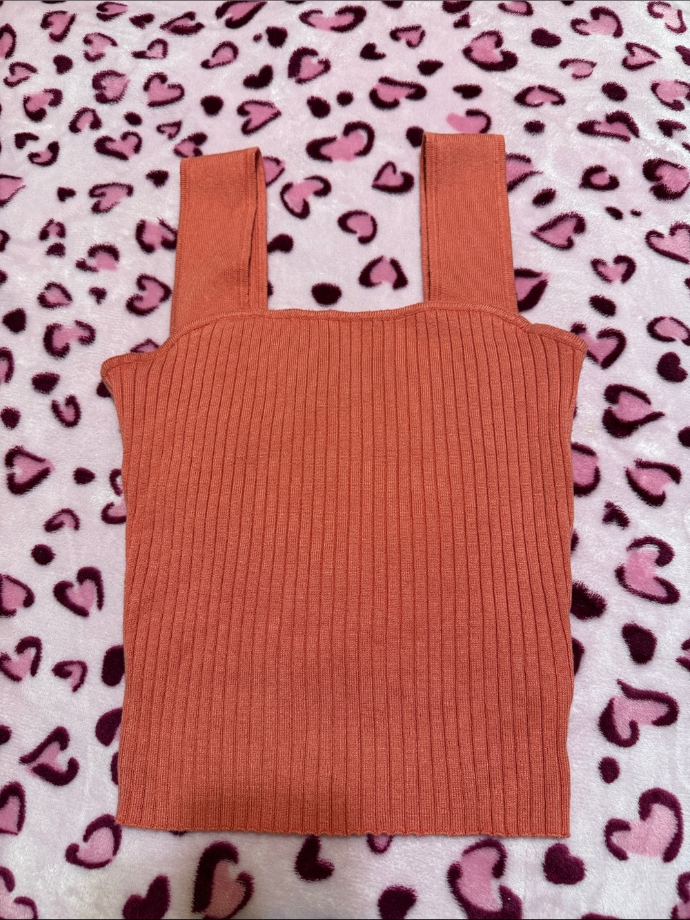 Ribbed Square-Neck Tank Top in Rust Orange